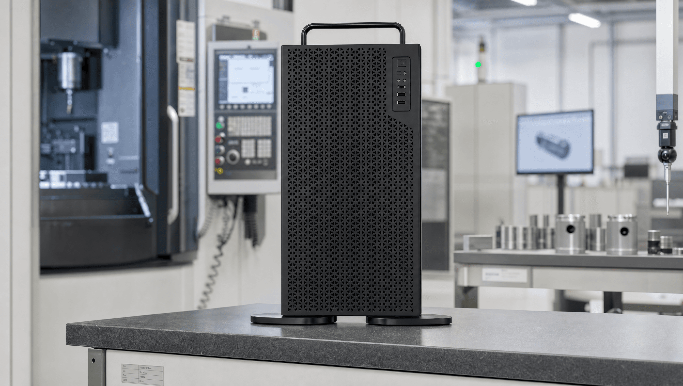 The Enclos appliance installed on the production floor of a defense manufacturing facility