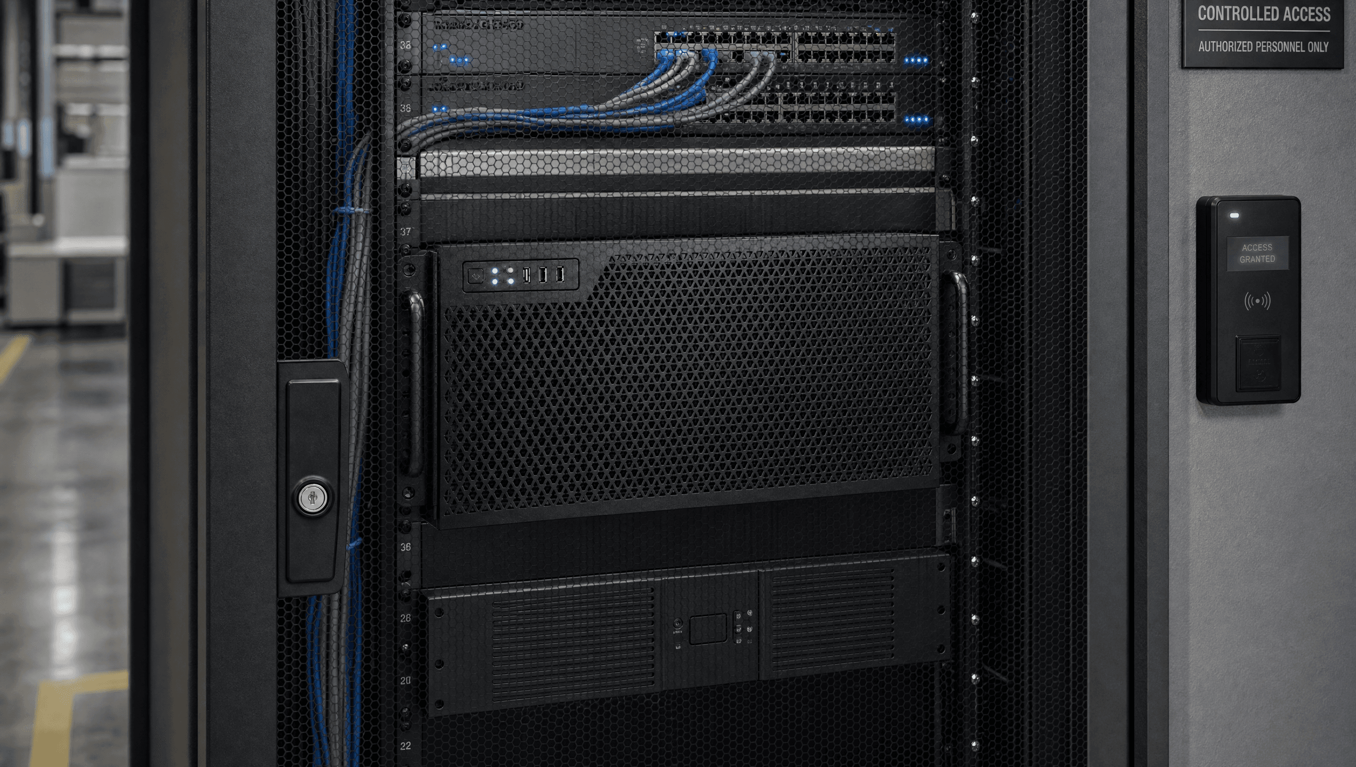 The Enclos rackmount appliance in a controlled-access server rack